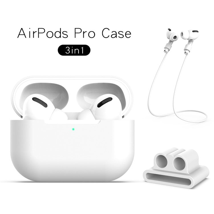 Silicone Case with Strap+Fixed Part for Apple AirPods Pro - White