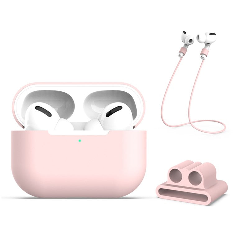 Silicone Case with Strap+Fixed Part for Apple AirPods Pro - Pink