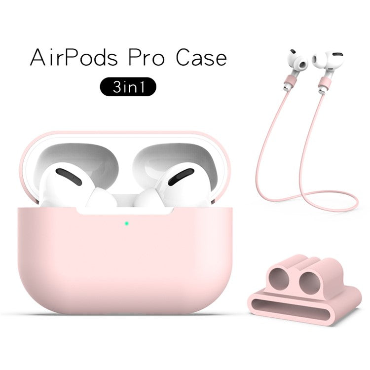 Silicone Case with Strap+Fixed Part for Apple AirPods Pro - Pink