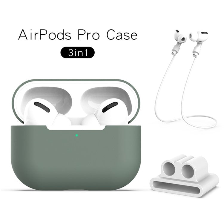 Silicone Case with Strap+Fixed Part for Apple AirPods Pro - Green