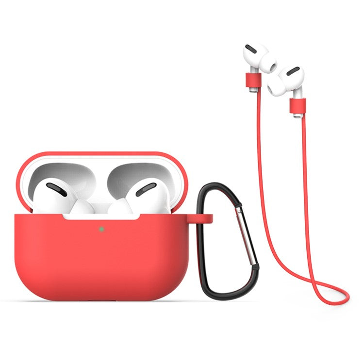 Silicone Case + Headphone Lanyard+Portable Hook for Airpods Pro - Red