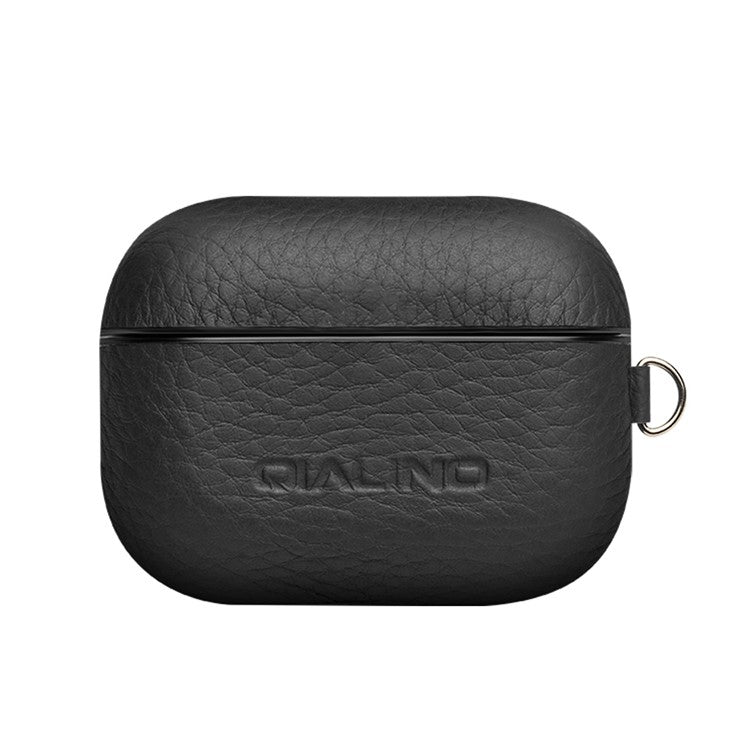 QIALINO For Apple AirPods Pro Shockproof Style Earphone Charging Box Protective Cover Cowhide Leather Case - Black