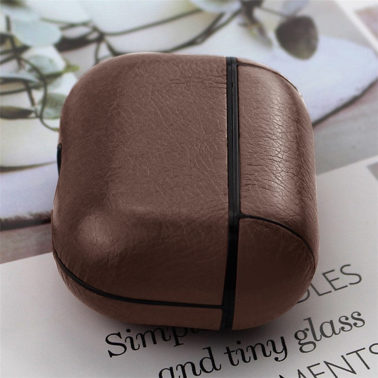 LOVE MEI Non-slip Textured PU Leather Cover with Metal Hook for Apple AirPods Pro - Coffee