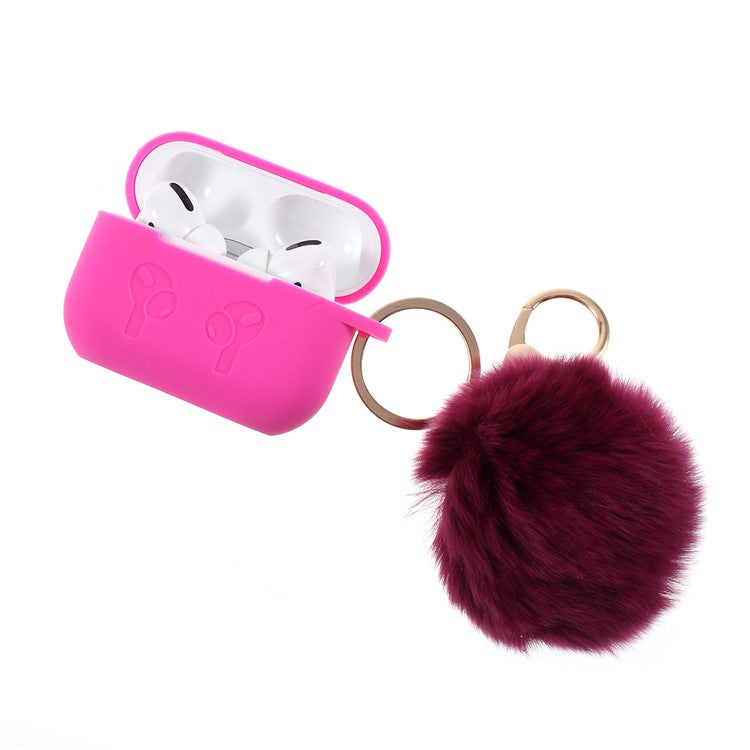 Silicone Protective Case with Hairy Ball Buckle for Apple AirPods Pro - Rose