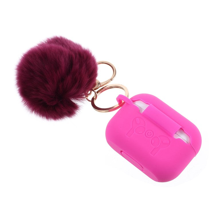 Silicone Protective Case with Hairy Ball Buckle for Apple AirPods Pro - Rose