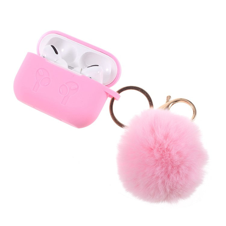 Silicone Protective Case with Hairy Ball Buckle for Apple AirPods Pro - Pink