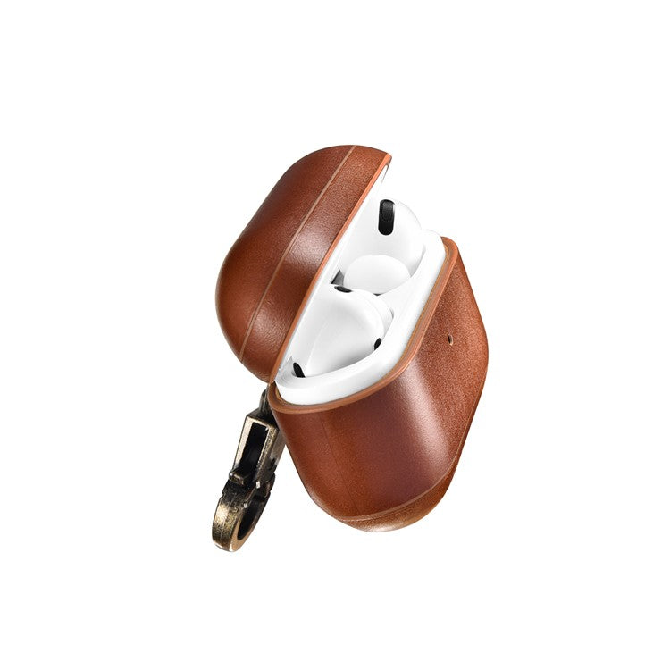 ICARER Retro Style Genuine Leather Earphone Protective Cover Case with Hanging Ring Buckle for Apple AirPods Pro - Dark Brown