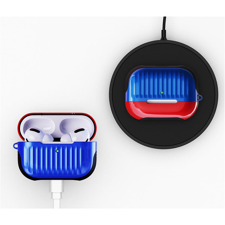 Suitcase Style Glossy Rubberized PC+TPU Combo Case for Apple AirPods Pro - Blue/Red