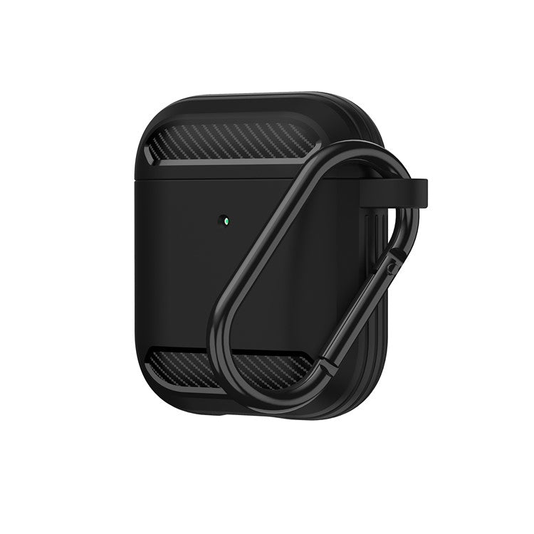 Carbon Fiber Grain Silicone Case with Hook for Apple AirPods with Charging Case (2019)/AirPods with Wireless Charging Case (2019) - Black