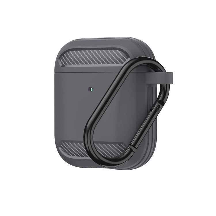 Carbon Fiber Grain Silicone Case with Hook for Apple AirPods with Charging Case (2019)/AirPods with Wireless Charging Case (2019) - Grey