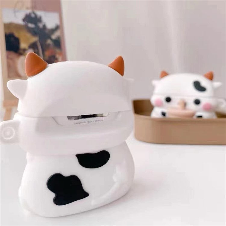 Cartoon Design Silicone Cover Case Bluetooth Earphone Protector for AirPods with Wireless Charging Case (2019)/AirPods with Charging Case (2019)/(2016) - Milk Tea Cow