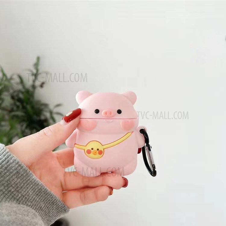 Cartoon Design Silicone Cover Case Bluetooth Earphone Protector for AirPods with Wireless Charging Case (2019)/AirPods with Charging Case (2019)/(2016) - Pink Pig