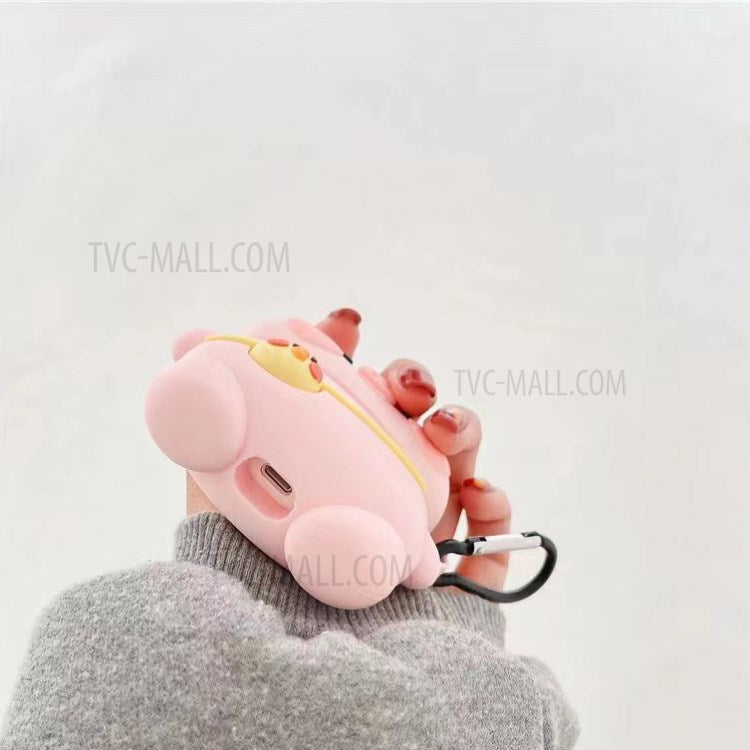 Cartoon Design Silicone Cover Case Bluetooth Earphone Protector for AirPods with Wireless Charging Case (2019)/AirPods with Charging Case (2019)/(2016) - Pink Pig