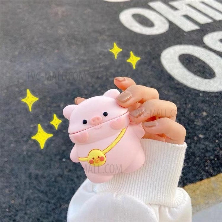 Cartoon Design Silicone Cover Case Bluetooth Earphone Protector for AirPods with Wireless Charging Case (2019)/AirPods with Charging Case (2019)/(2016) - Pink Pig