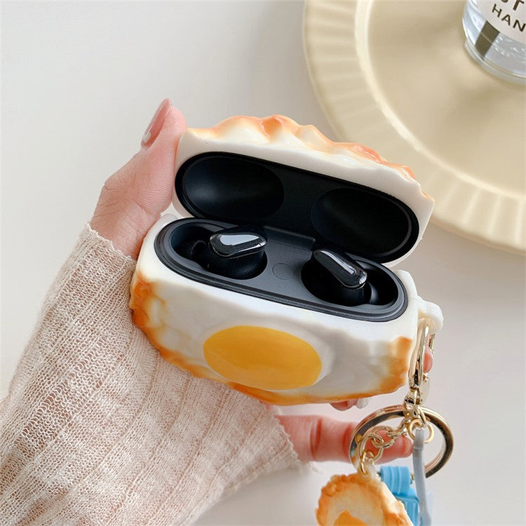 3D Cute Cartoon Wireless Bluetooth Earphone Silicone Case Charging Box with Keychain Pendant for Beats Studio Buds - Fried Egg