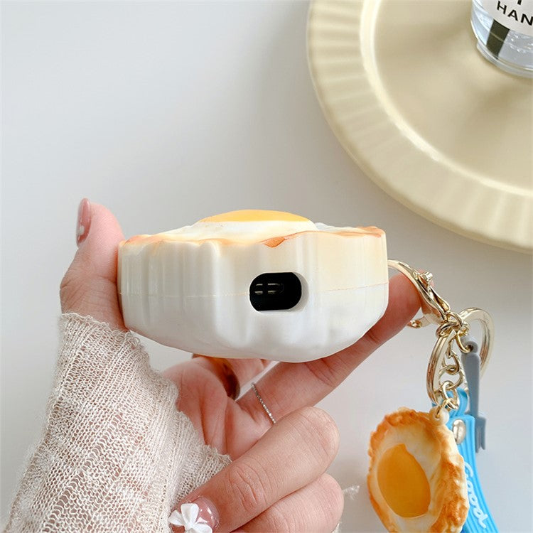 3D Cute Cartoon Wireless Bluetooth Earphone Silicone Case Charging Box with Keychain Pendant for Beats Studio Buds - Fried Egg