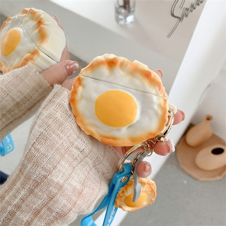 3D Cute Cartoon Wireless Bluetooth Earphone Silicone Case Charging Box with Keychain Pendant for Beats Studio Buds - Fried Egg