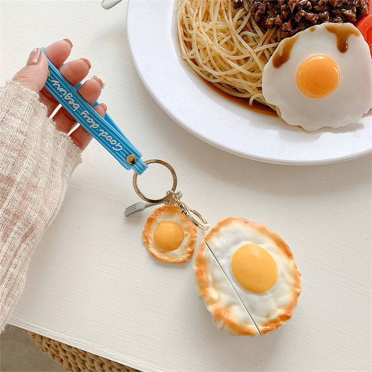 3D Cute Cartoon Wireless Bluetooth Earphone Silicone Case Charging Box with Keychain Pendant for Beats Studio Buds - Fried Egg