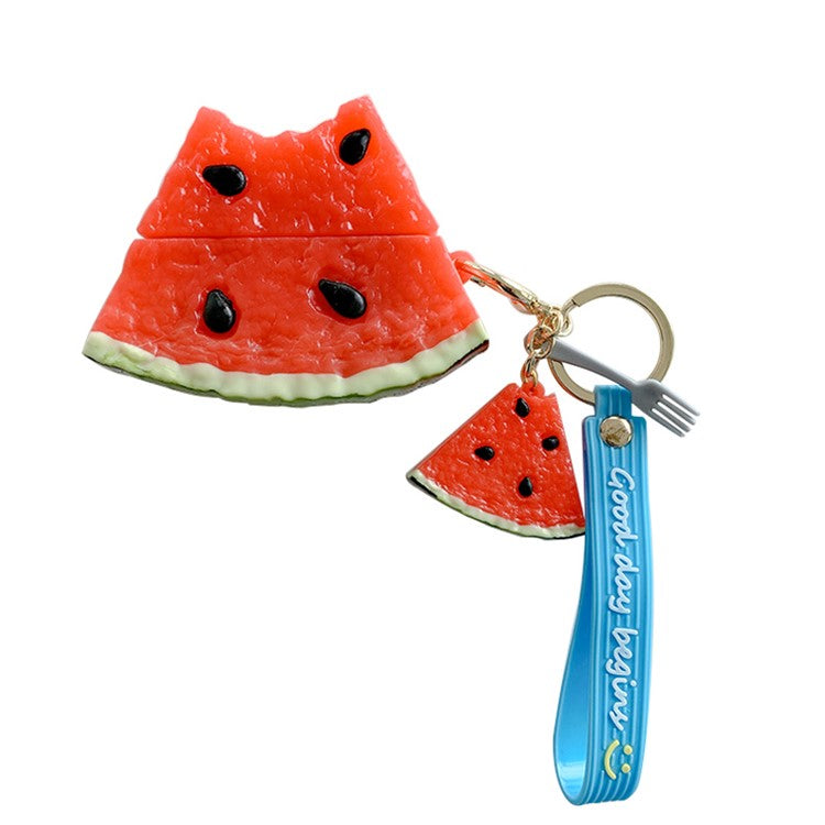 3D Cute Cartoon Wireless Bluetooth Earphone Silicone Case Charging Box with Keychain Pendant for Beats Studio Buds - Watermelon