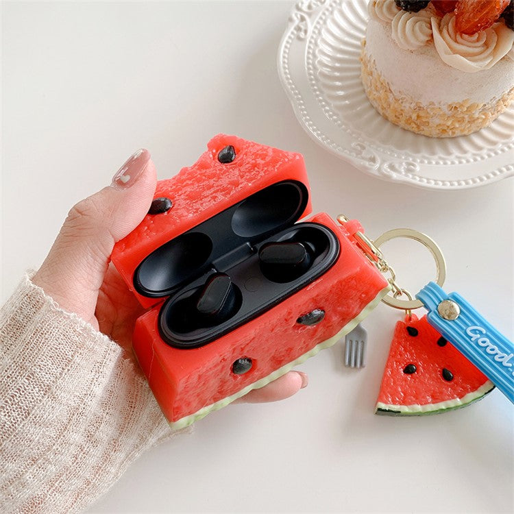 3D Cute Cartoon Wireless Bluetooth Earphone Silicone Case Charging Box with Keychain Pendant for Beats Studio Buds - Watermelon