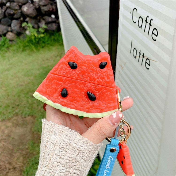 3D Cute Cartoon Wireless Bluetooth Earphone Silicone Case Charging Box with Keychain Pendant for Beats Studio Buds - Watermelon