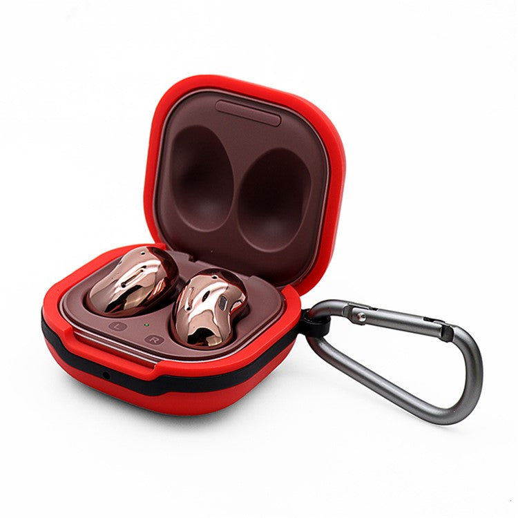 Soft Silicone Wireless Bluetooth Earphones Case Protective Sleeve with Anti-Lost Buckle for Samsung Galaxy Buds Live - Red