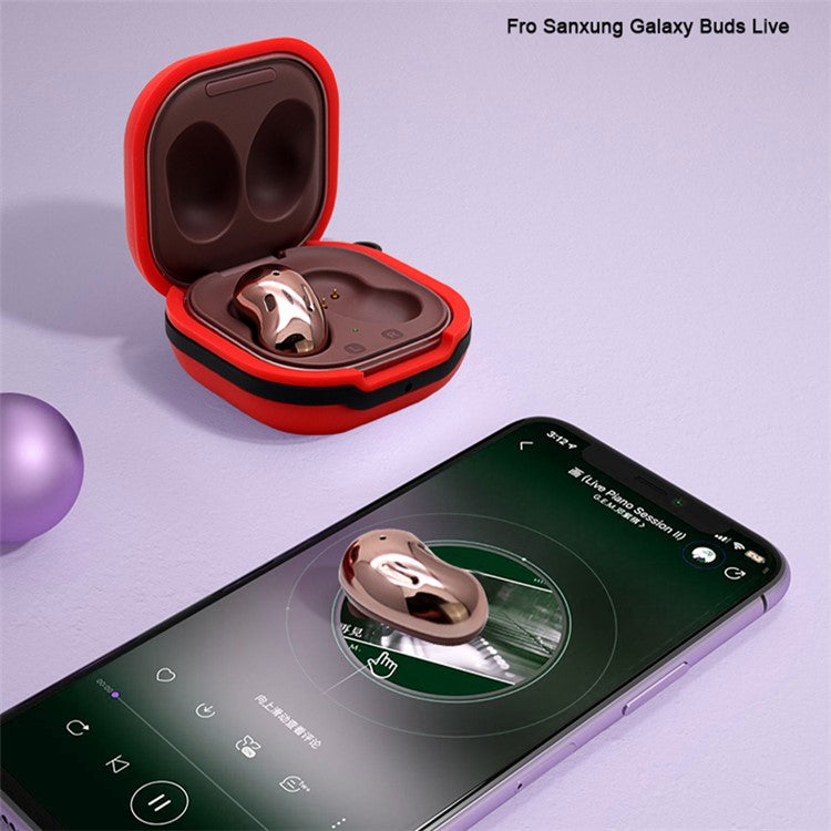 Soft Silicone Wireless Bluetooth Earphones Case Protective Sleeve with Anti-Lost Buckle for Samsung Galaxy Buds Live - Red