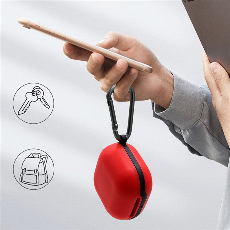 Soft Silicone Wireless Bluetooth Earphones Case Protective Sleeve with Anti-Lost Buckle for Samsung Galaxy Buds Live - Red