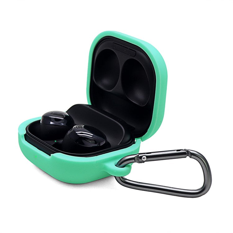 Washable Silicone Wireless Earphones Case Protective Skin Sleeve with Anti-Lost Buckle for Samsung Galaxy Buds Pro - Mint Green