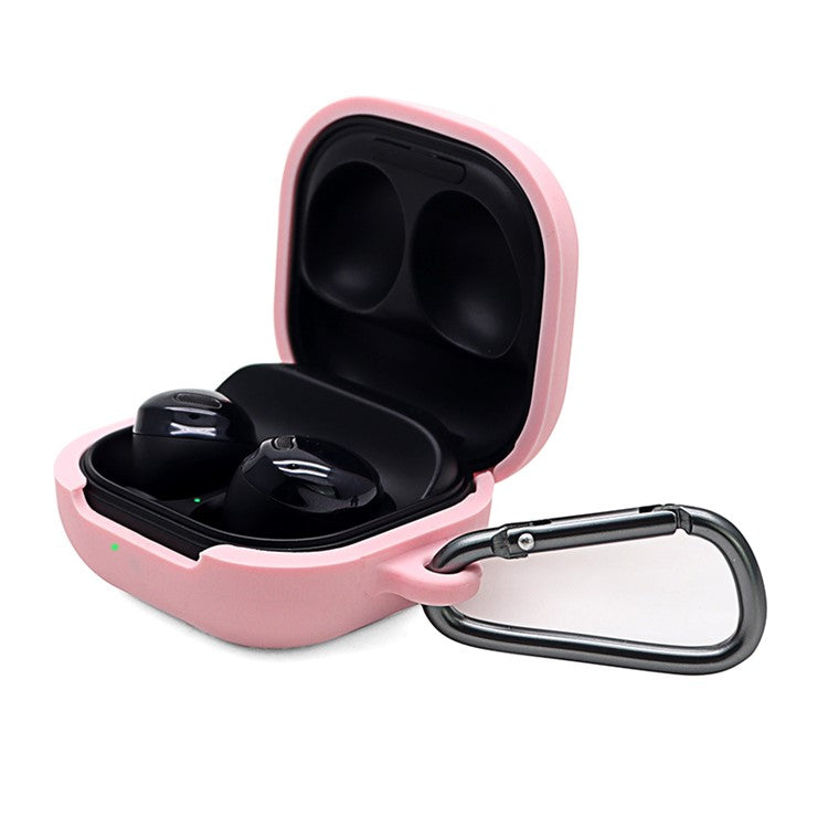 Washable Silicone Wireless Earphones Case Protective Skin Sleeve with Anti-Lost Buckle for Samsung Galaxy Buds Pro - Pink