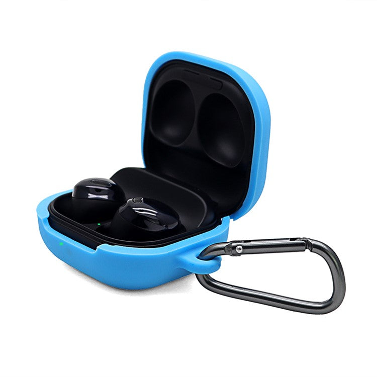 Washable Silicone Wireless Earphones Case Protective Skin Sleeve with Anti-Lost Buckle for Samsung Galaxy Buds Pro - Blue