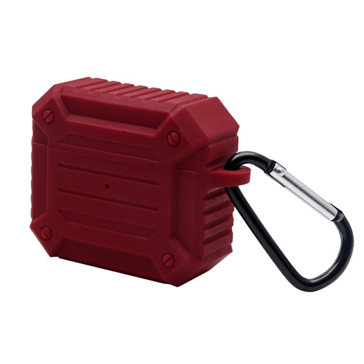 Earphone Charging Box Thickened Silicone Protective Case Anti-fall Cover with Anti-loss Carabiner for Apple AirPods 3 - Wine Red