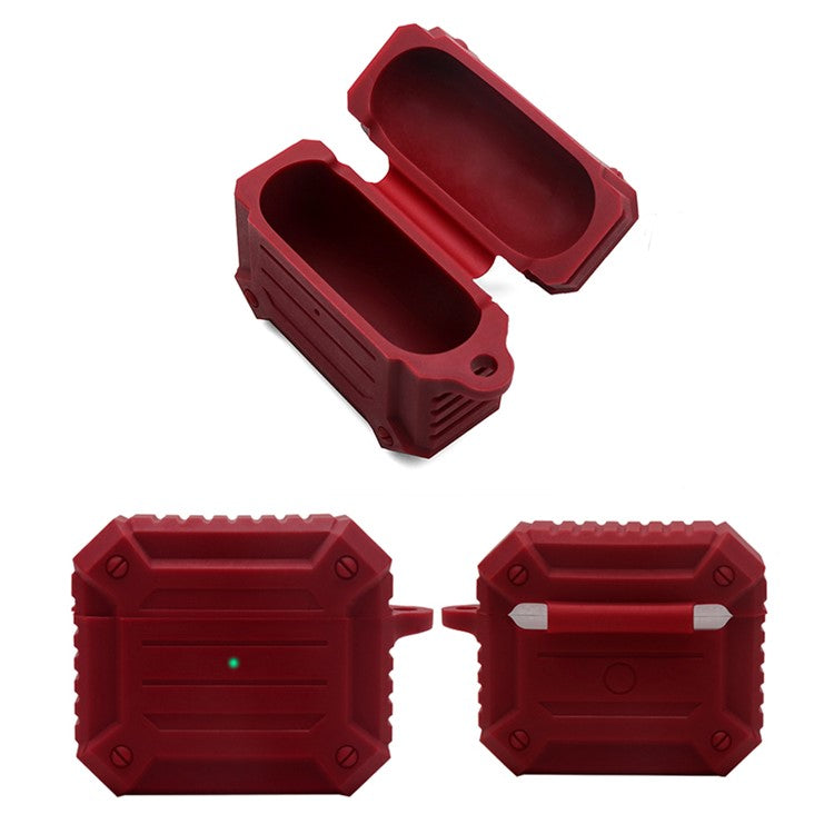 Earphone Charging Box Thickened Silicone Protective Case Anti-fall Cover with Anti-loss Carabiner for Apple AirPods 3 - Wine Red