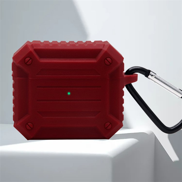 Earphone Charging Box Thickened Silicone Protective Case Anti-fall Cover with Anti-loss Carabiner for Apple AirPods 3 - Wine Red