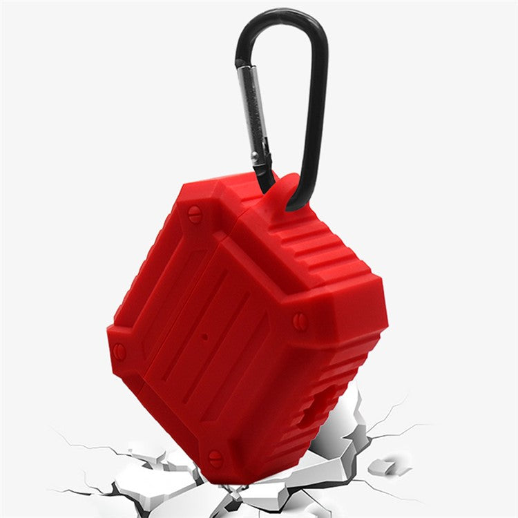 Earphone Charging Box Thickened Silicone Protective Case Anti-fall Cover with Anti-loss Carabiner for Apple AirPods 3 - Wine Red