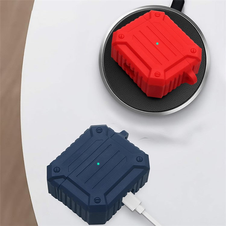 Earphone Charging Box Thickened Silicone Protective Case Anti-fall Cover with Anti-loss Carabiner for Apple AirPods 3 - Wine Red