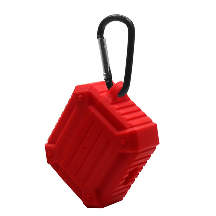 Earphone Charging Box Thickened Silicone Protective Case Anti-fall Cover with Anti-loss Carabiner for Apple AirPods 3 - Red