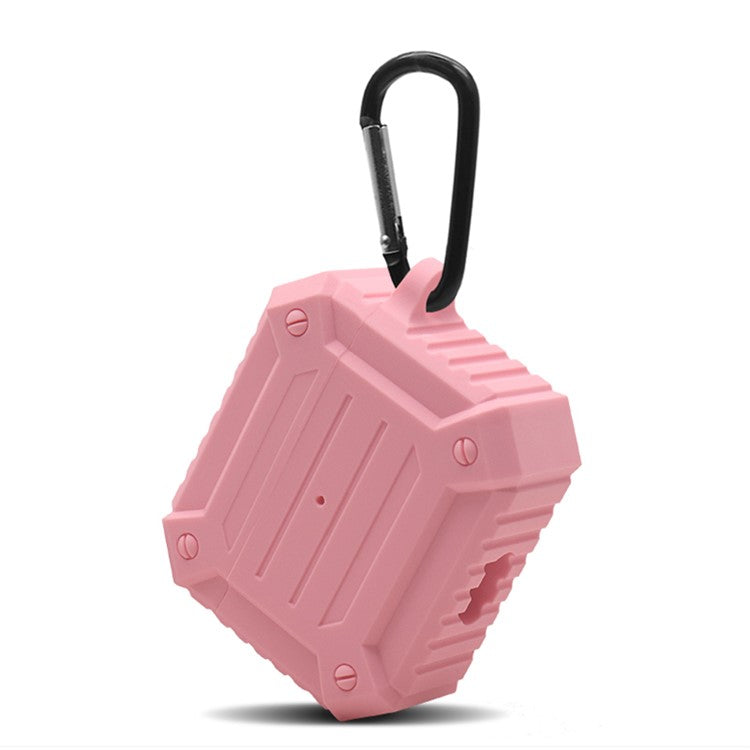 Earphone Charging Box Thickened Silicone Protective Case Anti-fall Cover with Anti-loss Carabiner for Apple AirPods 3 - Pink