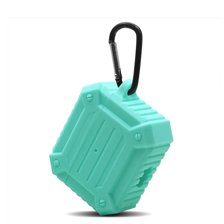 Earphone Charging Box Thickened Silicone Protective Case Anti-fall Cover with Anti-loss Carabiner for Apple AirPods 3 - Light Green