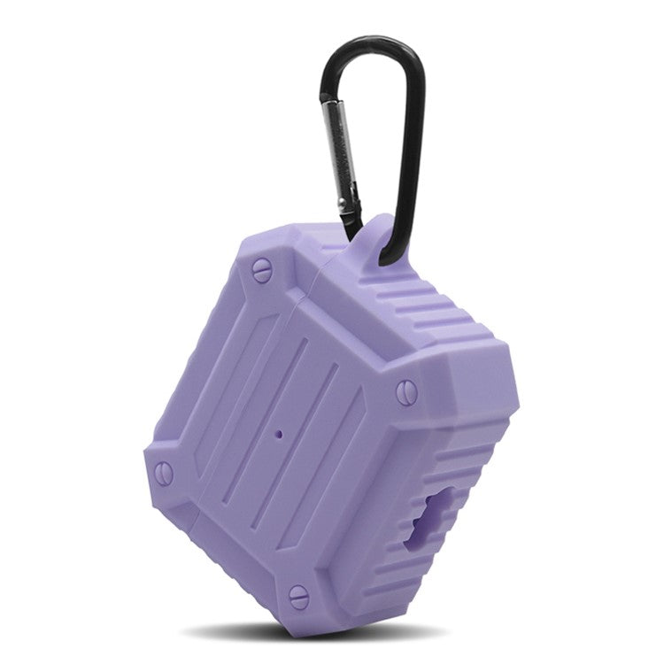 Earphone Charging Box Thickened Silicone Protective Case Anti-fall Cover with Anti-loss Carabiner for Apple AirPods 3 - Purple