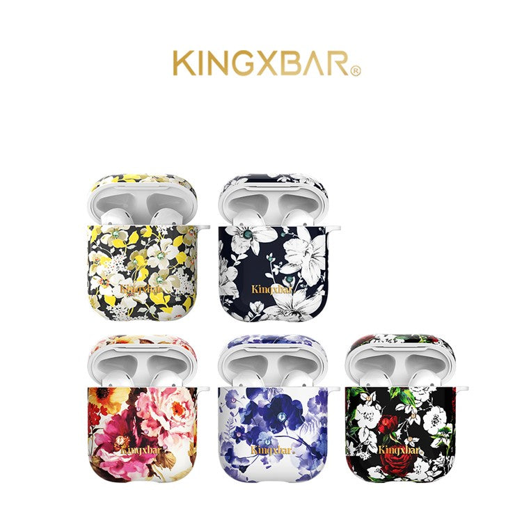 KINGXBAR Water Transfer Printing Authorized Swarovski Rhinestone PC Protective Case for Apple AirPods with Charging Case (2016) / (2019) - Lily