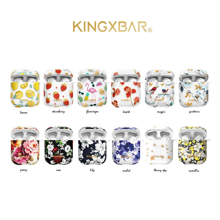 KINGXBAR Water Transfer Printing Authorized Swarovski Rhinestone PC Protective Case for Apple AirPods with Charging Case (2016) / (2019) - Lily