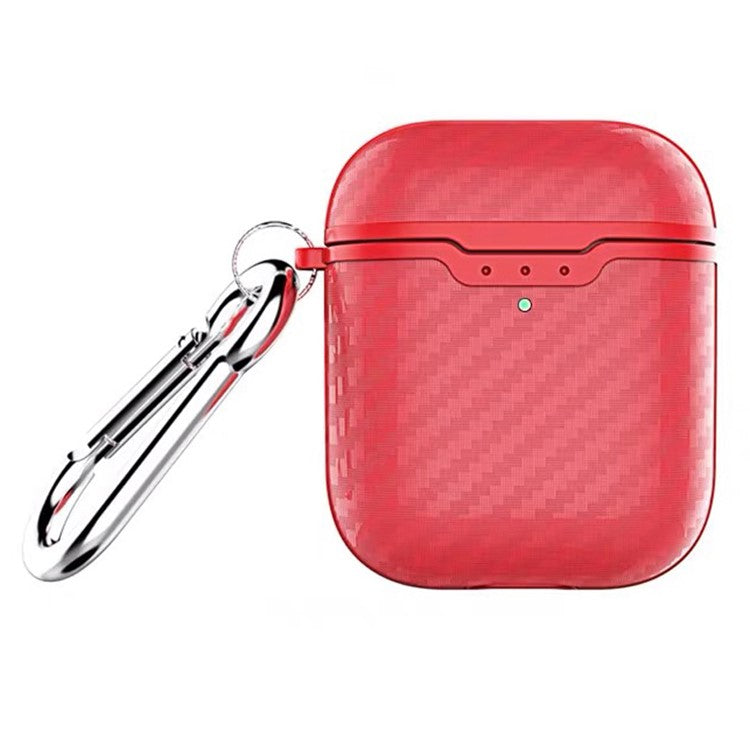 Carbon Fiber TPU Protective Case for Apple AirPods with Wireless Charging Case (2019) - Red