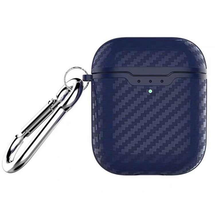 Carbon Fiber TPU Protective Case for Apple AirPods with Wireless Charging Case (2019) - Dark Blue