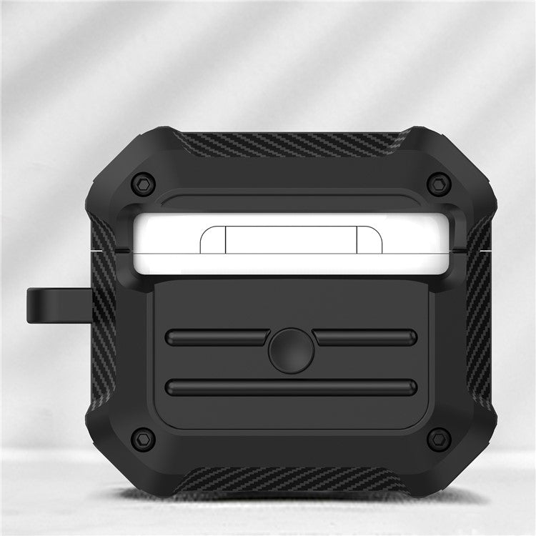 PC + Silicone Bluetooth Earphone Charging Box Protective Cover Case with Carabiner for Apple AirPods 3 - Black