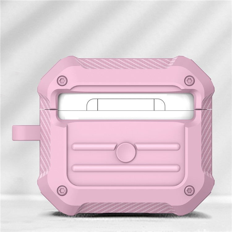 PC + Silicone Bluetooth Earphone Charging Box Protective Cover Case with Carabiner for Apple AirPods 3 - Pink