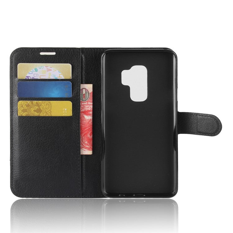 Litchi Skin Magnetic Leather Stand Cover for Samsung Galaxy S9+ G965 Wallet Design Phone Case - Black