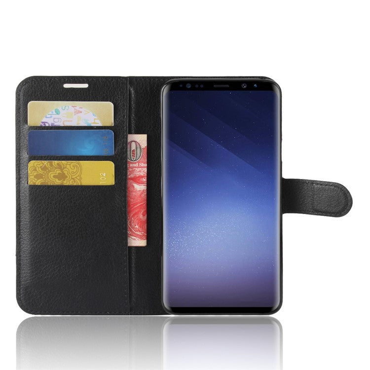 Litchi Skin Magnetic Leather Stand Cover for Samsung Galaxy S9+ G965 Wallet Design Phone Case - Black