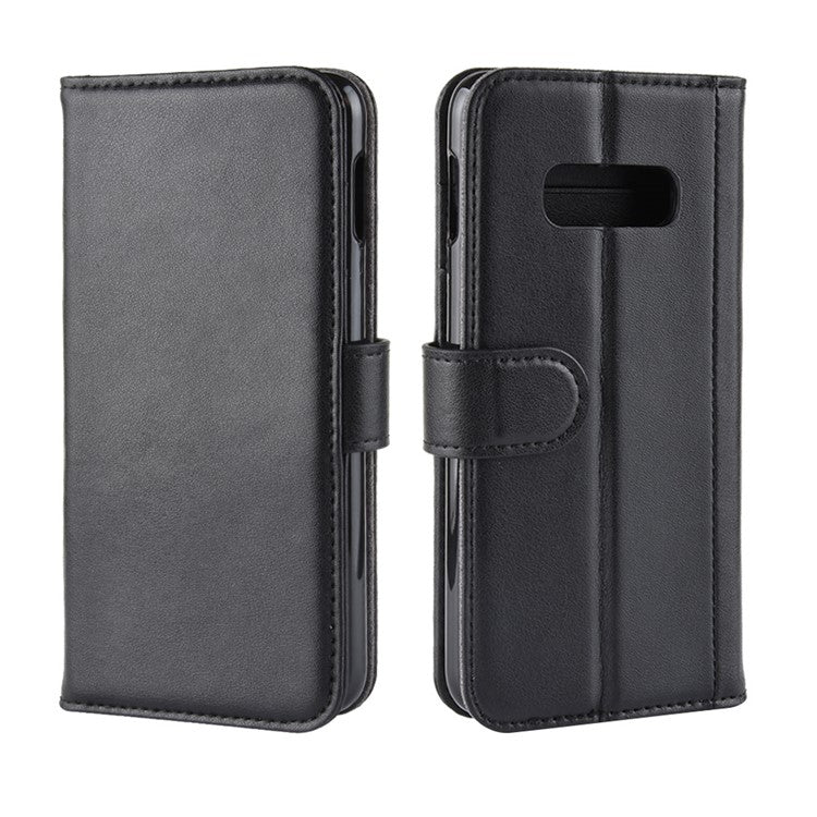 Split Leather Wallet Protection Flip Stand Case Cover for Samsung Galaxy S10e Mobile Phone Accessory - Black