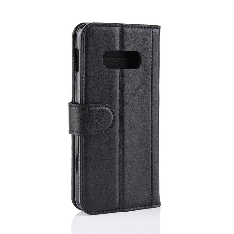 Split Leather Wallet Protection Flip Stand Case Cover for Samsung Galaxy S10e Mobile Phone Accessory - Black